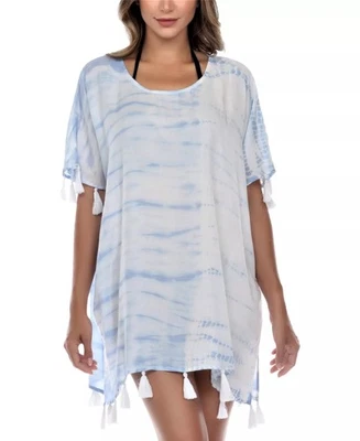 Плавать прикрыть кисточки отделки туника галстук краситель пастель синий размер большой RAVIYA $54 - новый с Ярлыками - Изображение 1 из 2