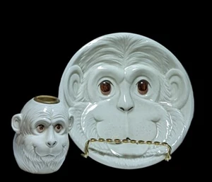 Vintage 1975 Fitz & Floyd Monkey Face Decor Trinket Dish & Pen Holder - Picture 1 of 12