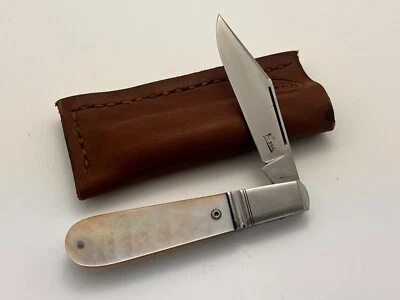 K'ROO CUSTOM GOLD LIP ALVS PEARL CLIP BARLOW RWL34 SLIP-JOINT KNIFE WITH SHEATH - Image 1 of 4