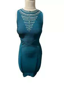 Y2k Bebe Jade Studded Bodycon Stretch Bandage Mini Dress Exposed Zipper Size M - Picture 1 of 13
