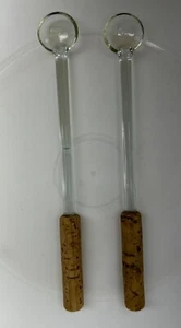 Vtg 2 X Glass Stirrer Dressing/ Drink Cocktail Stirrers Spoon 5-3/4” Cork Handle - Picture 1 of 7