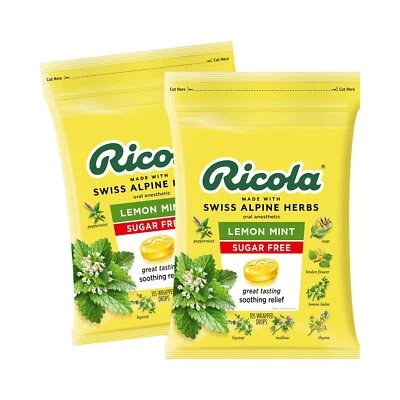 (Pack de 2) Gotas para la tos Ricola sin azúcar limón menta 210 gotas 105 unidades Foto 1 de 4