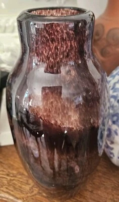 ART GLASS PURPLE MOTTLED VASE PERFECT ! HAND MADE 12 Inch - image 1 of 4