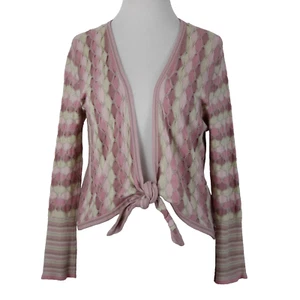 Sigrid Olsen Sz L Pink Mint Green Knit Tie Closure Acrylic Nylon Wrap Sweater - Picture 1 of 12