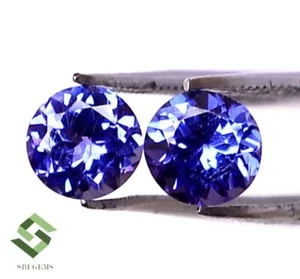 5.25 mm Certified Natural Tanzanite Round Cut Pair 1.24 CTS Faceted Loose Gems - Picture 1 of 6