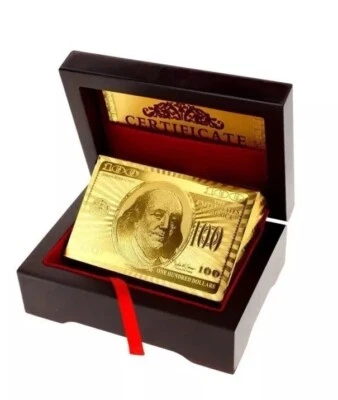 24k Gold Plated Playing Cards Full Poker Deck 99.9% Pure Wooden Gift BOX UK - Image 1 of 4