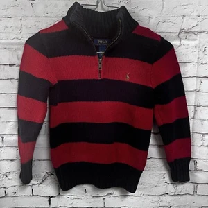 Polo Ralph Lauren Little Boy Size 5 Sweater 1/4 Zip Red Navy Stripe - Picture 1 of 6