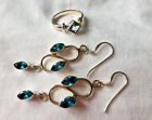 Solid silver ring & earrings set with aquamarine (925) - Size M