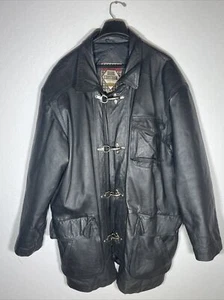 Duel Control Vintage Black Leather Trench Style Coat. Large Amazin Style Clean!! - Picture 1 of 10