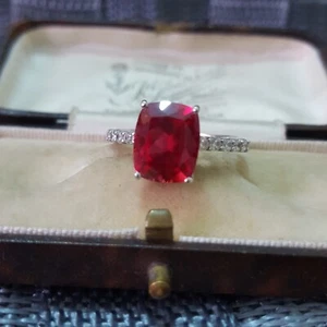 925 Sterling Silver Ring, Lab Created Ruby, Size S.5 US 9.25, Cocktail Ring - Picture 1 of 7