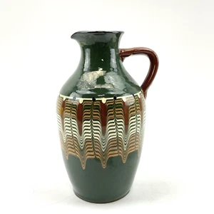 Vintage Keramikvase grün braun | Wellenmuster | 60er 70er Stil | 17 cm - Picture 1 of 8