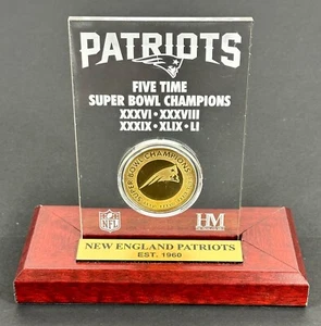 New England Patriots 5-time Super Bowl Champions Gold Coin Etched Acrylic - Picture 1 of 5
