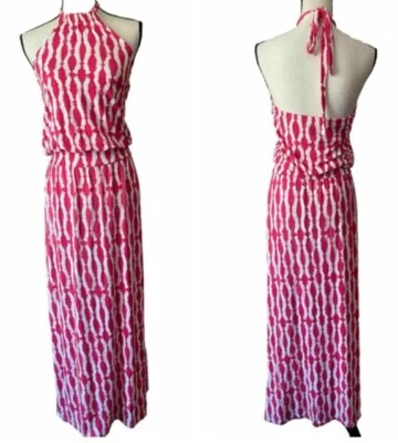 Maxi Vestido Tarta Rojo Blanco Suave Elástico Modal Spandex Halter Espalda Abierta S Foto 1 de 4