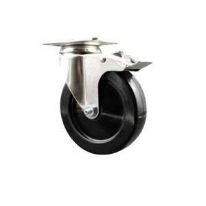 3.5 Inch 316SS Soft Rubber Wheel Swivel Top Plate Caster with Total Lock Brake - Picture 1 of 5