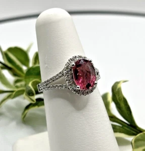 Pink Tourmaline with Pave Diamonds Engagement Ring Sz 7  October Birthstone - Picture 1 of 19