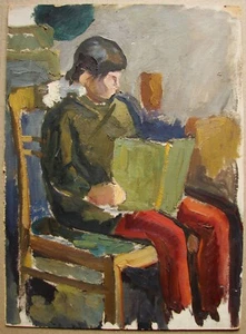 Ukrainian Soviet Oil Painting postimpressionism portrait child reading book - Picture 1 of 6