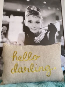 Throw Pillow Linen Hello Darling Embroidered Breakfast@Tiffany’s Audrey Hepburn - Picture 1 of 6