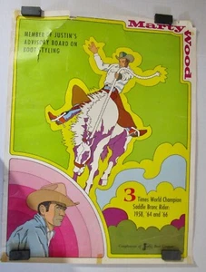 Justin Boots Marty Wood Rodeo Champion Original Poster Late 60's Good Condition - Picture 1 of 8