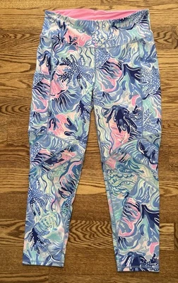 Leggings de Entrenamiento Lily Pulitzer Luxletic Fin de Semana L #88189 Azul Rosa ¡Hermosos! Foto 1 de 4