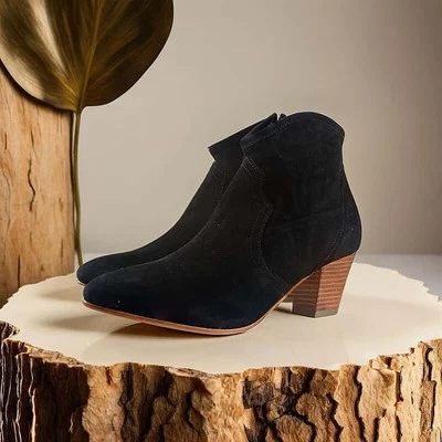 Botas al tobillo Ravel de cuero premium para mujer con tacón verde azulado talla 8- rayas negras Foto 1 de 4