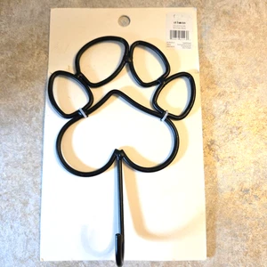 Paw Print Hanging Dog Leash Holder Wall Hook Metal Black - Picture 1 of 3