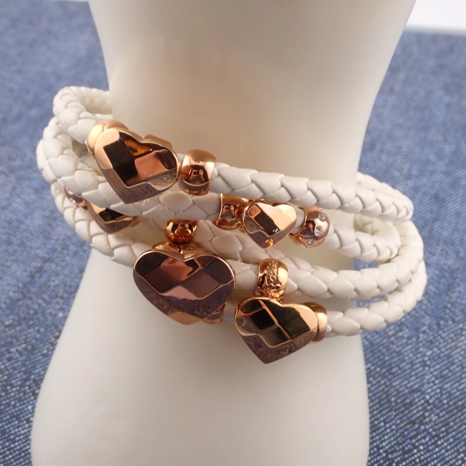 Pulsera Folli Follie 5 Hilos Cuero Blanco Nieve Trenza Corazón Cuentas 7" $205 Nueva con Etiquetas Foto 1 de 4