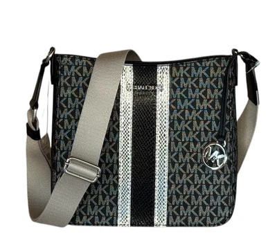 Michael Kors Jet Set Travel Small Messenger Bag Center Stripe MK Silver/Black - Image 1 of 4