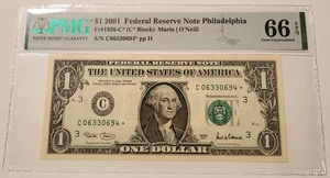 Billete de banco FRB Philadelphia 2001 estrella/repuesto gema sin circular 66 EPQ PMG (B) - Imagen 1 de 4