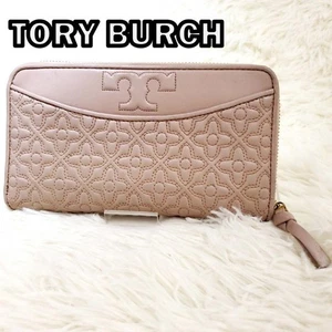 Cartera Larga Tory Burch Cremallera Acolchada Patrón Redonda Cremallera Rosa Beige - Imagen 1 de 10