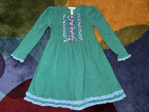 Matilda Jane Family Tree Size 4 Dress 24046D Green Blue Ruffles sleeve Stretch - Picture 1 of 5