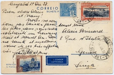 Katapult 1937 Brasilien Condor-Weihnachtskarte Cuyaba CH H 602 Catapult / 1305 - Bild 1 von 2