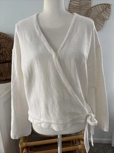 Texture & Thread Madewell Shirt Wrap Top Long Sleeve Cream Nubby Cotton Large L - Picture 1 of 7