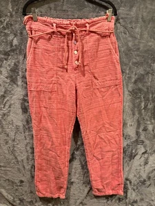 Sundance Coral Textured Ankle Pants Size Small Tie Waist Button Fly Boho - Picture 1 of 12