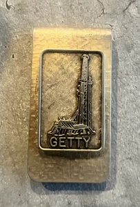 Vintage Getty Oil Company goldfarbene Geldklammer Werbung mit Öl Derrick - Bild 1 von 2