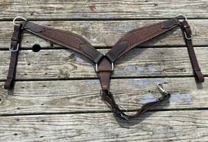US made basket tooled dark oil leather Western roper breast collar - Picture 1 of 3