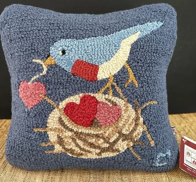 new CHANDLER 4 CORNERS Wool Love BIRD nest Hearts PILLOW Cover NWT  12 x 18 - Image 1 of 4