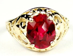 CREATED RUBY 10k Yellow Gold Ladies Ring -Handmade • R004 - Picture 1 of 5