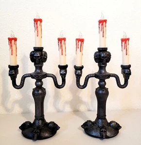 2 LED Halloween flackernde Lichter Kandelaber schwarz Totenkopf tropft Blut 14" - Bild 1 von 6