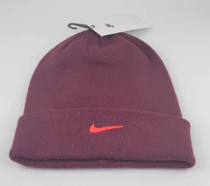 NIKE YOUTH BEANIE MAROON ORANGE SWOOSH FOLD OVER STYLE - Picture 1 of 6