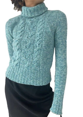 Nuevo Suéter XSPRESS Para Mujer Cuello Alto L Turquesa Lana Cachemira Tejido con Cable Foto 1 de 4