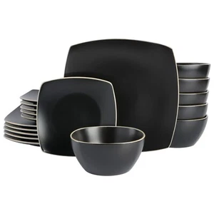 Gibson Soho Lounge Matte 18-Piece Stoneware Dinnerware Set - Black - Picture 1 of 3