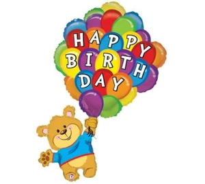 Teddy Bear Holds Bouquet Large 42" Mylar Foil Balloon Large Happy Birthday Party - Picture 1 of 1