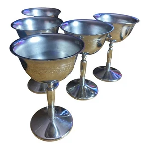 Goblets Total Of 5 Outer Engraved Design Silver Colored Stemmed Barware - Picture 1 of 9