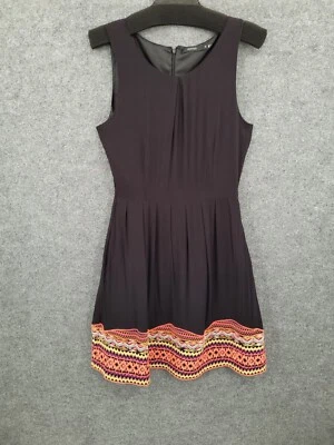 Vertigo Midi Dress Womens Medium Sleeveless Pockets Embroidered Black - Image 1 of 4