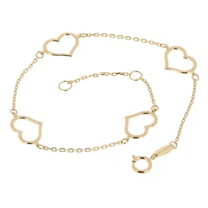 Italienisches 14k Gelbgold Herz Link Station Armband 7,5" 7,8 mm 1,4 Gramm - Bild 1 von 5