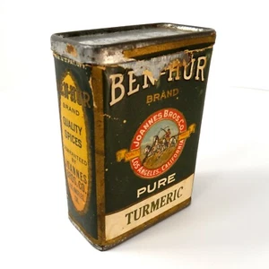 1920s NICE EARLY BEN HUR GREEN LABEL PURE TURMERIC SPICE TIN **SCARCE** - Picture 1 of 11