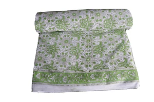 Block Print Cotton fabric 3 Yard green soft fabric for dress Running Materials - Picture 1 of 6