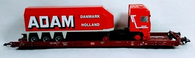 Marklin HO 4741 Depressed Flat Car with Model Semi "Adam" - Image 1 of 4