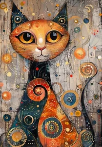 Arte de pared retrato abstracto de gato jengibre Gustav Klimt impresión póster imagen A3 A4 A5 - Imagen 1 de 6