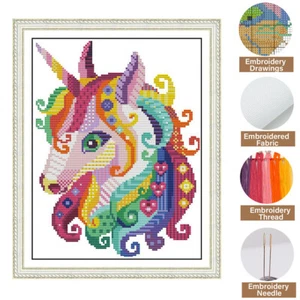 Stamped Cross Stitch Embroidery Kit 11CT/14CT Needlework Decorations - Unicorn - Picture 1 of 11